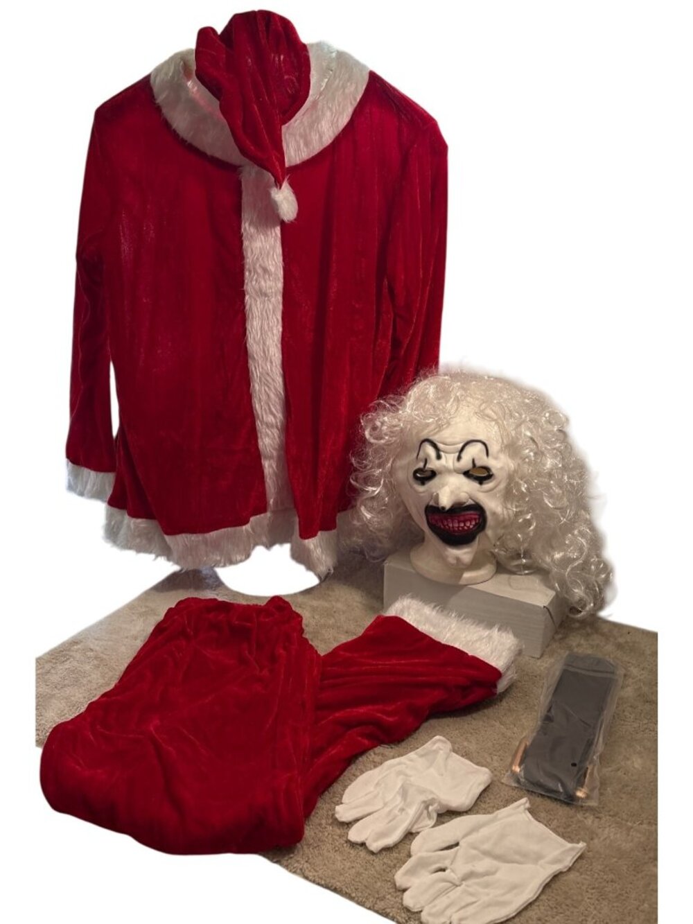 Clown Santa Halloween Costume Cosplay Outfit Mask Accessories Size Med Scary Art